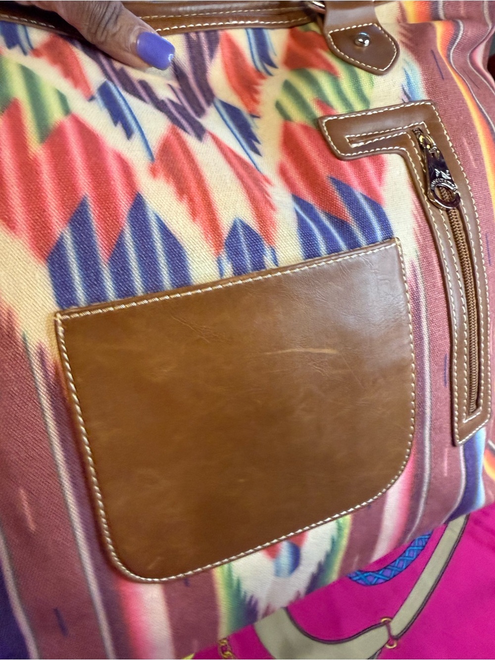 Montana West Southwestern Canvas Tote Bag | Aztec Print | Studded Shoulder Purse - Picture 5 of 15